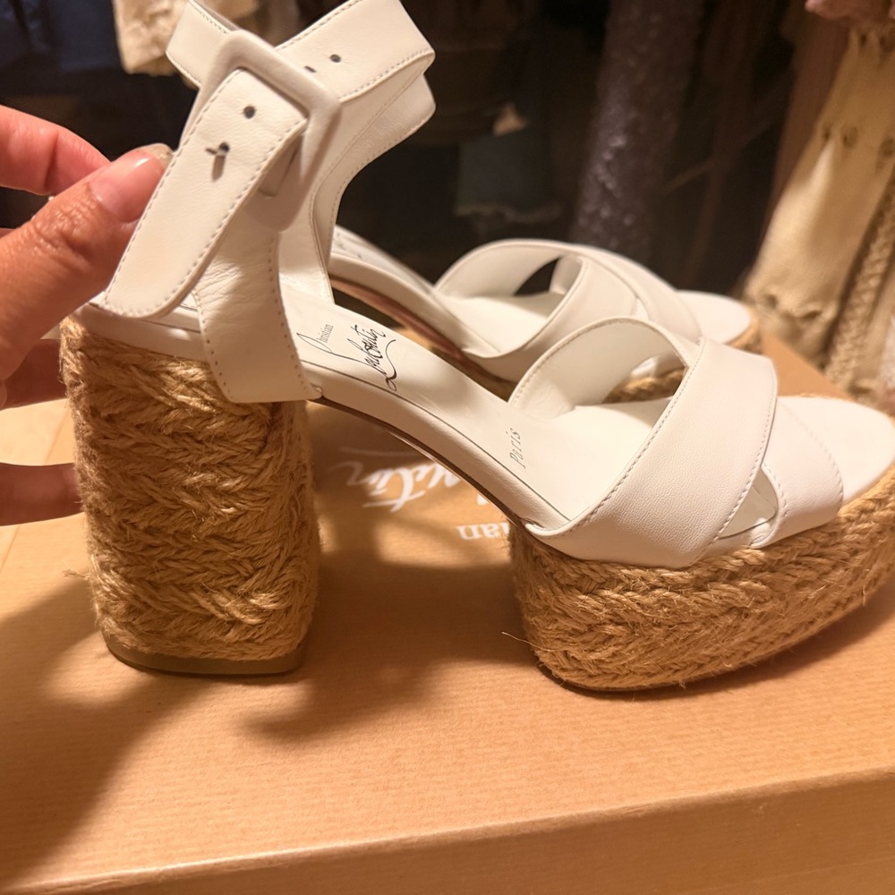 Christian Louboutin Calakala White Espadrille Platform Sandals
